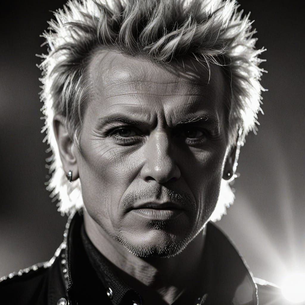 Moody Monochrome Rockstar Portrait with Piercing Gaze