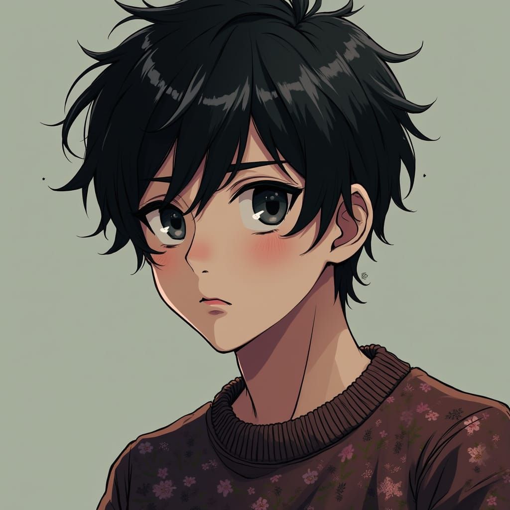 Solemn Man in Messy Sweater - Anime Portrait