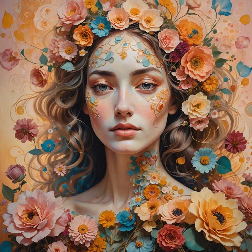 Ethereal Woman Blending into Floral Surrealism