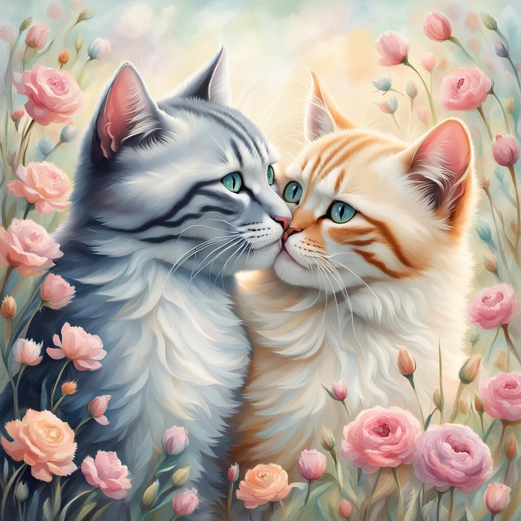 Two Cats Share a Kiss in Heartwarming Scene