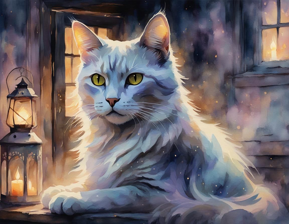 Ethereal Ghost Cat in Abandoned House