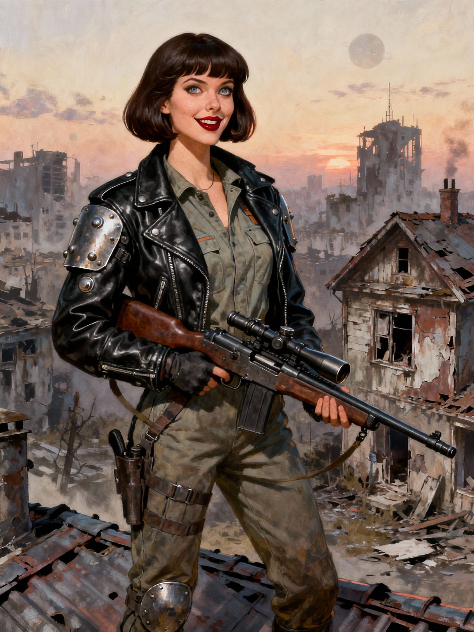 Post-Apocalyptic Sniper Woman in Leather Jacket