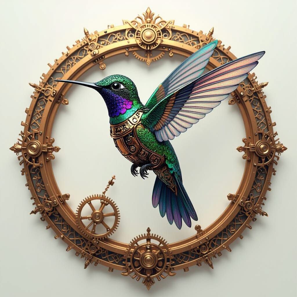 Clockwork Hummingbird with Steampunk Art Nouveau Elements