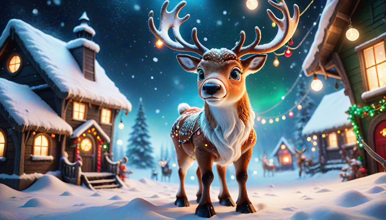 Surreal Hyperrealistic Concept Art of Baby Rudolph in Christ...