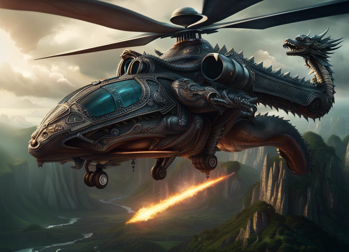 Epic Dragon Helicopter: Digital Matte Painting