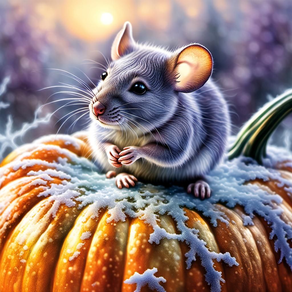 Mouse on Frosty Pumpkin in Ethereal Light