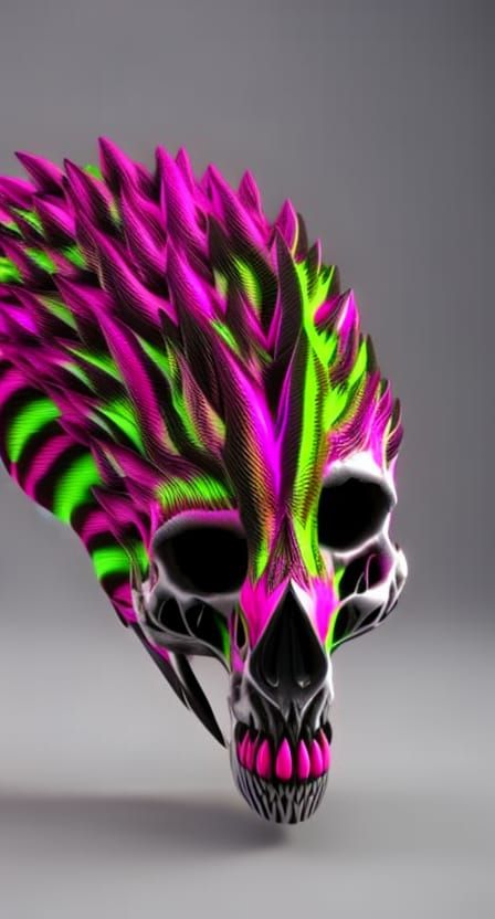 Neon Zebra Skull with Ruby and Emerald Eyes