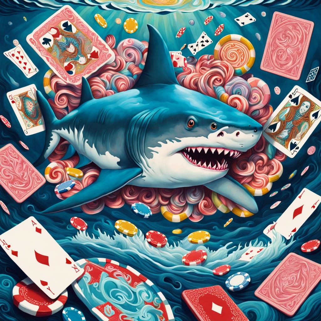 Whimsical Shark in Fantastical Oceanic Wonderland