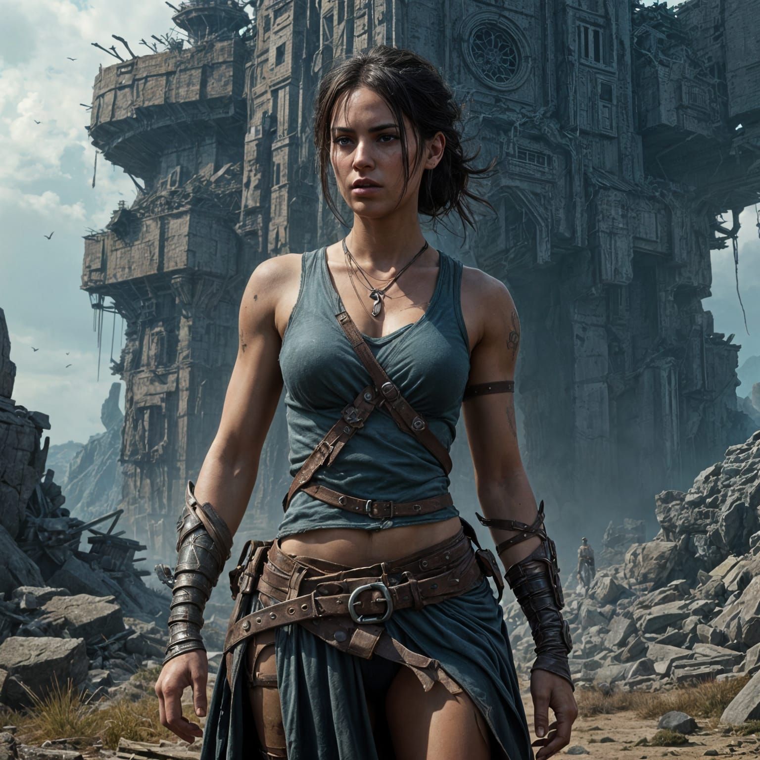 Supernatural Hunter in Gritty Post-Apocalyptic Ruins