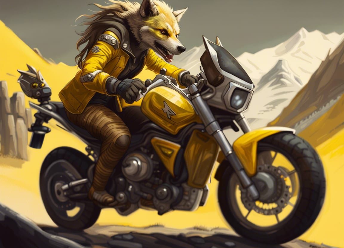 Gnoll Biker Warrior in Mountain Landscape