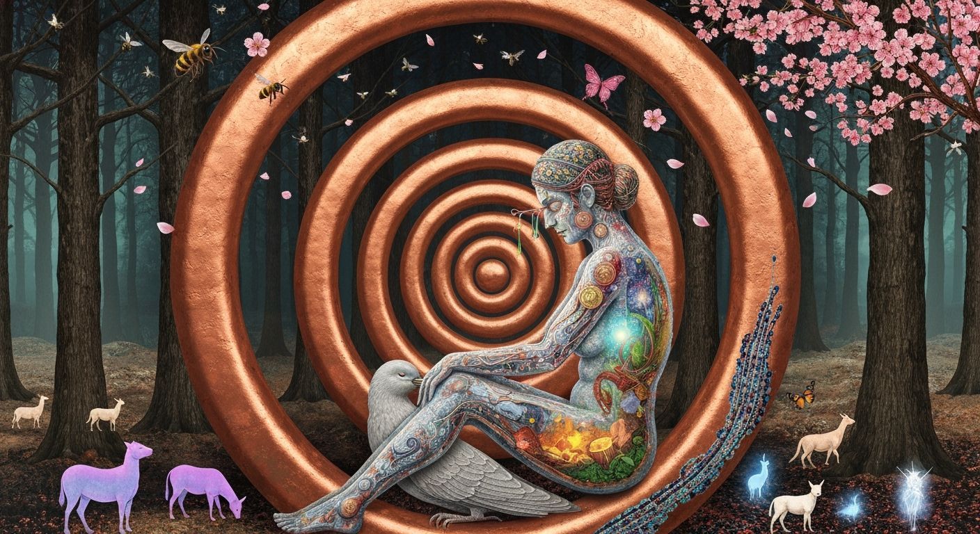 Surreal Bio-Art Collage of Sculptor in Spiral Creation