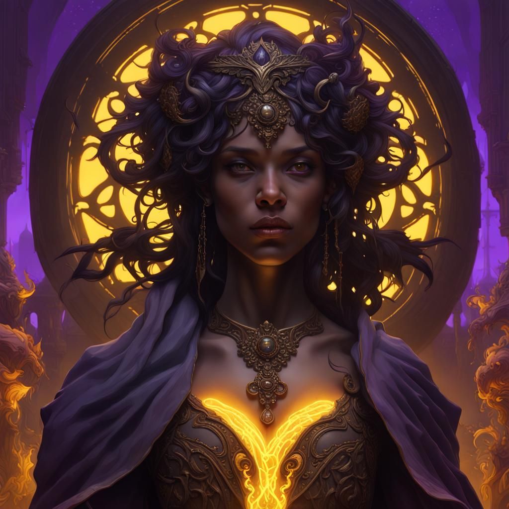 Dark Fantasy Concept Art in Purple and Yellow