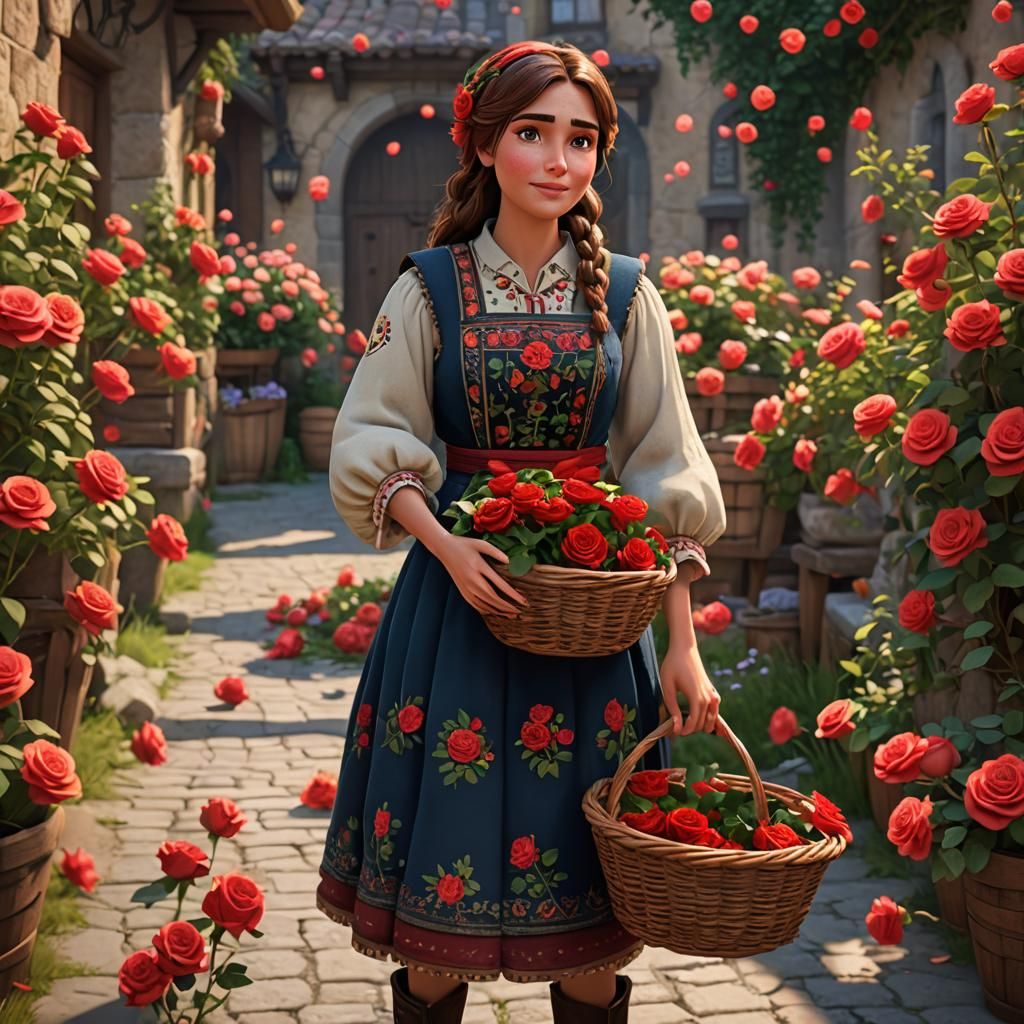 Girl in Bulgarian Costume Movie Poster, Pixar Style