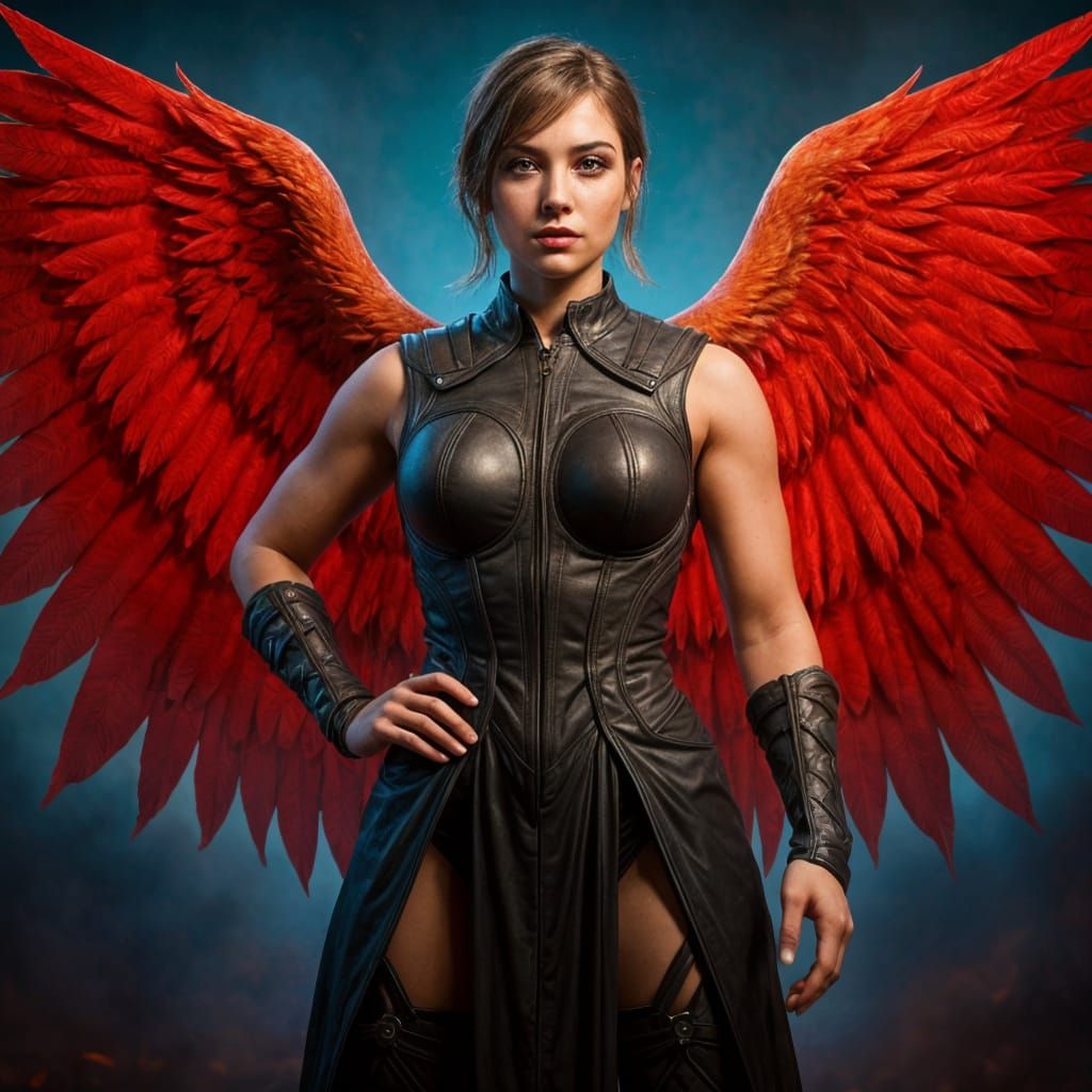 Hyperrealistic Demoness with Red Wings in Detailed Matte Pai...