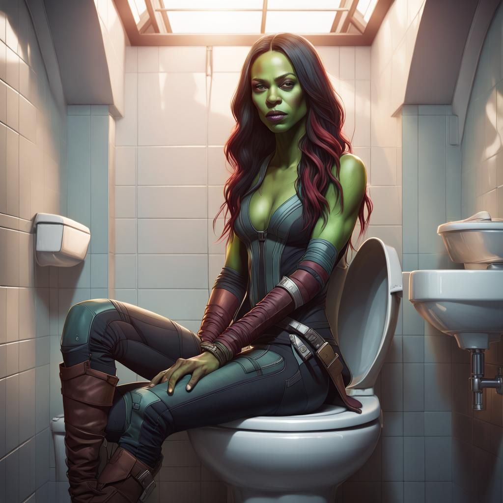 Gamora on a Toilet: Hyperdetailed Digital Art Portrait