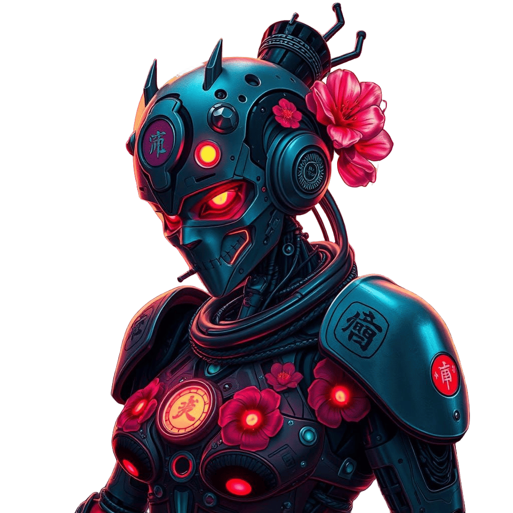 Surreal Female Robot Warrior in Traditional Japanese Armor