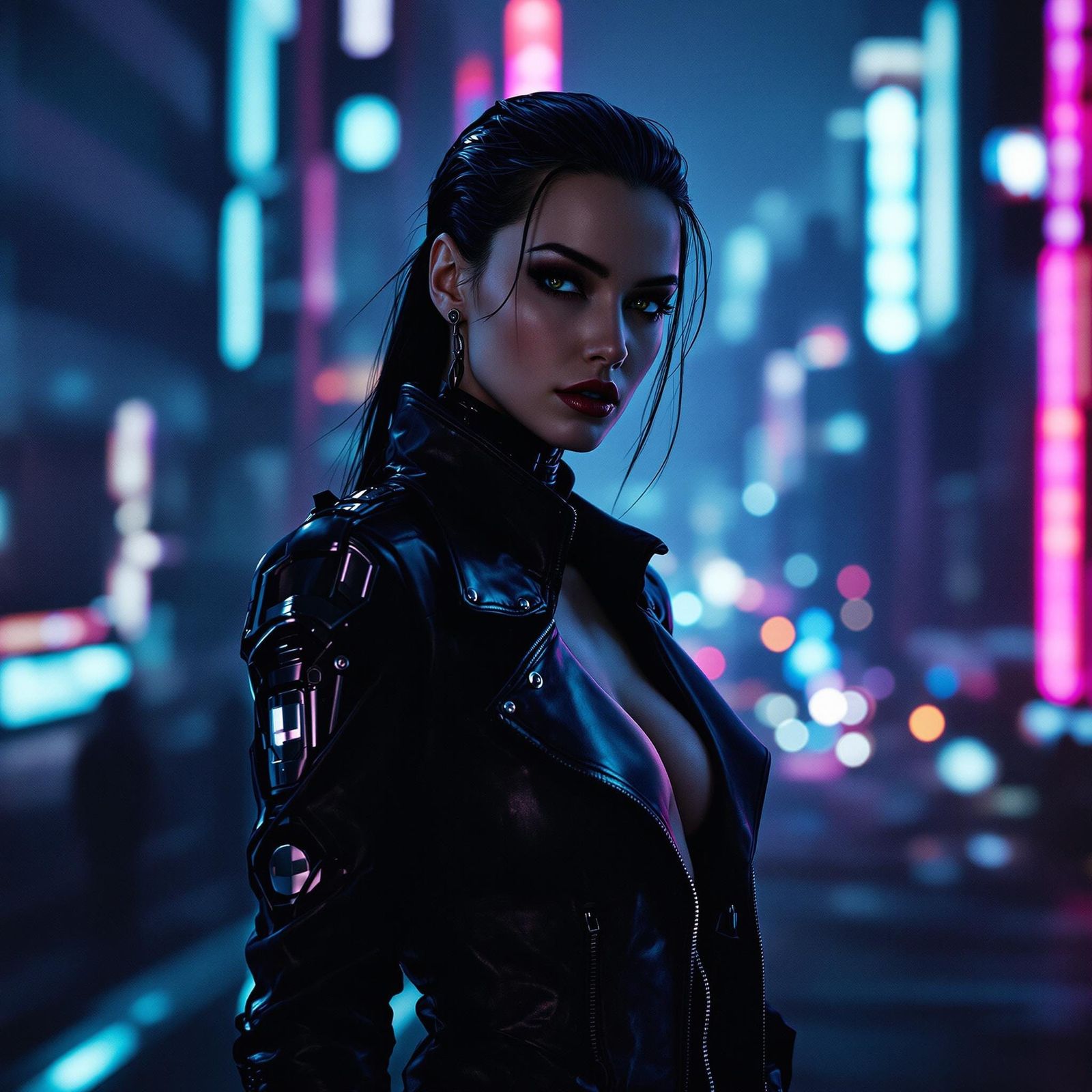 Cyborg Woman in Dystopian Cityscape, Film Photography