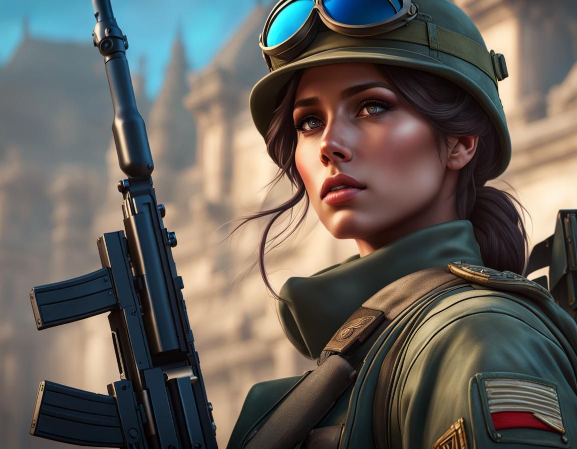 French Soldier Sniper Portrait in Art Nouveau Style