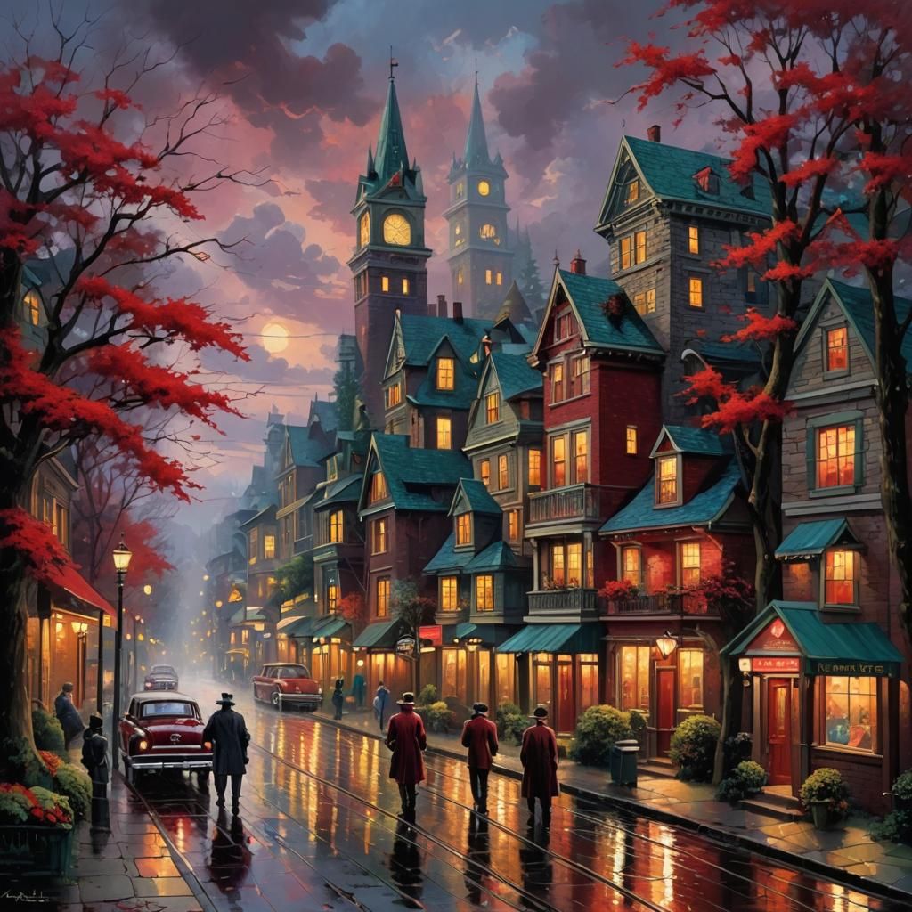 Comic Noir Expressionism with Crimson Hues