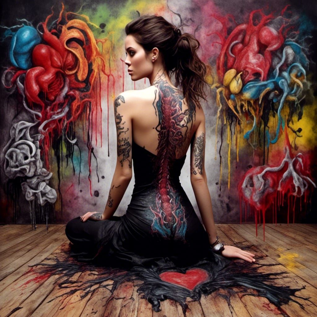 Braided Beauty with Heart Tattoo in Graffiti Art Style