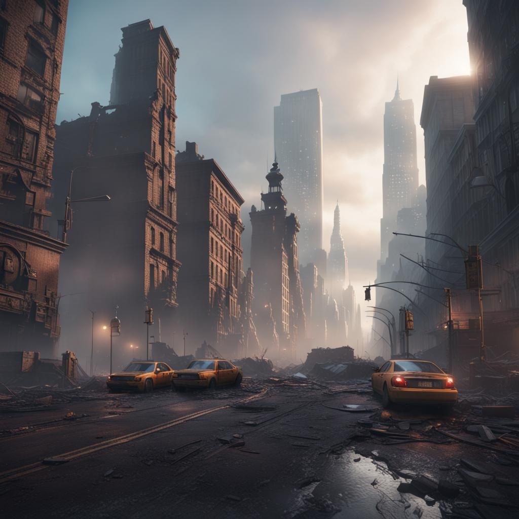 Foggy Ruins of New York: Detailed Matte Painting