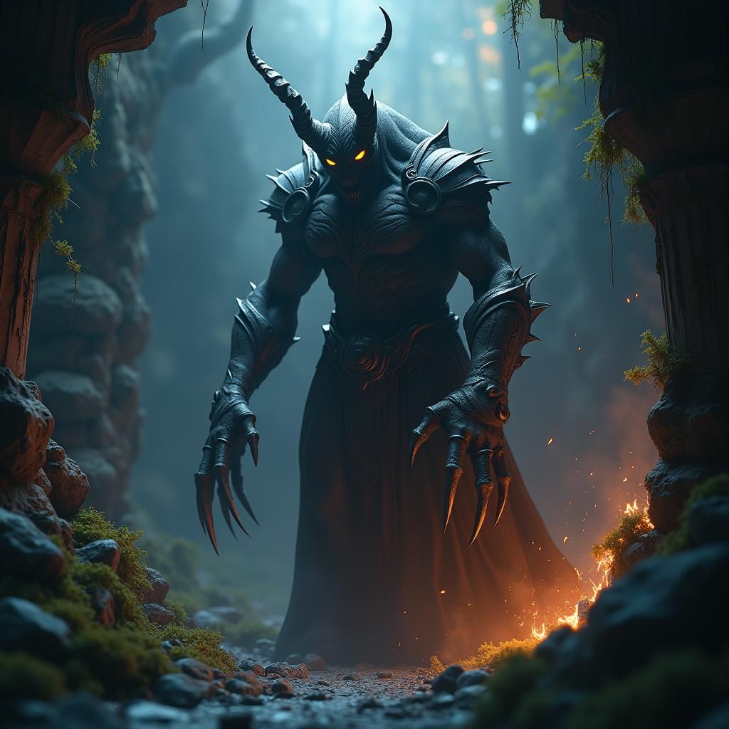 Ominous Demonic Entity Emerging From Shadows