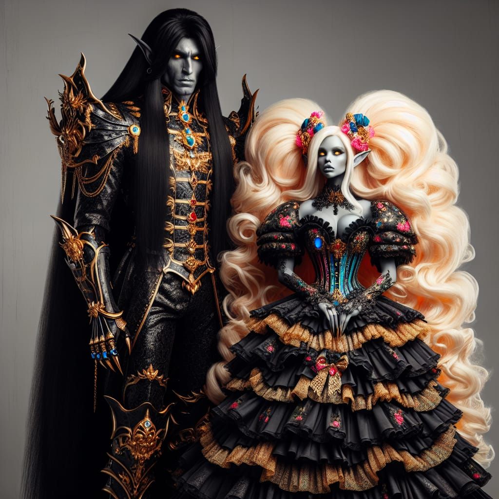 Dark Elf King in Regal Splendor with Human Bride