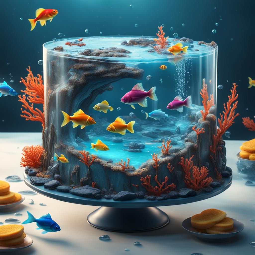 Fantastical Transparent Cake with Swimming Fish