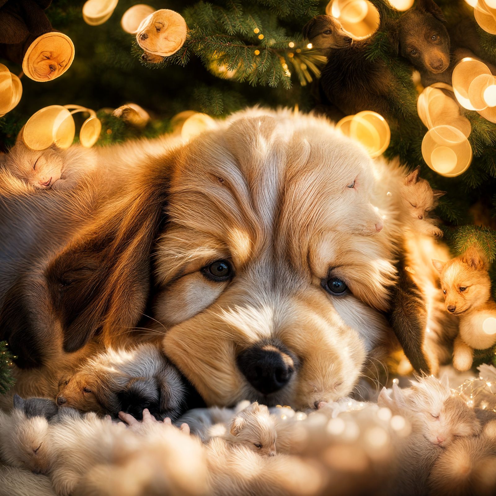 Puppy Napping Under Christmas Tree: Professional Photography