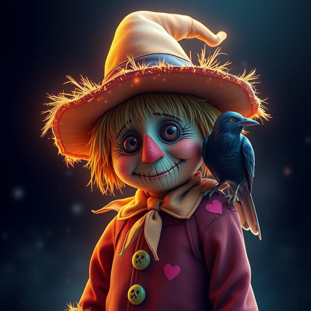 Baby Scarecrow With Crow, Cherry Velvet Style