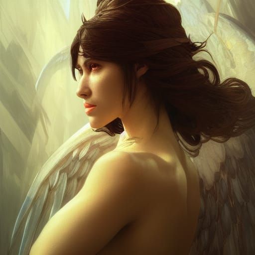 Detailed Angel Portrait in Art Nouveau Style