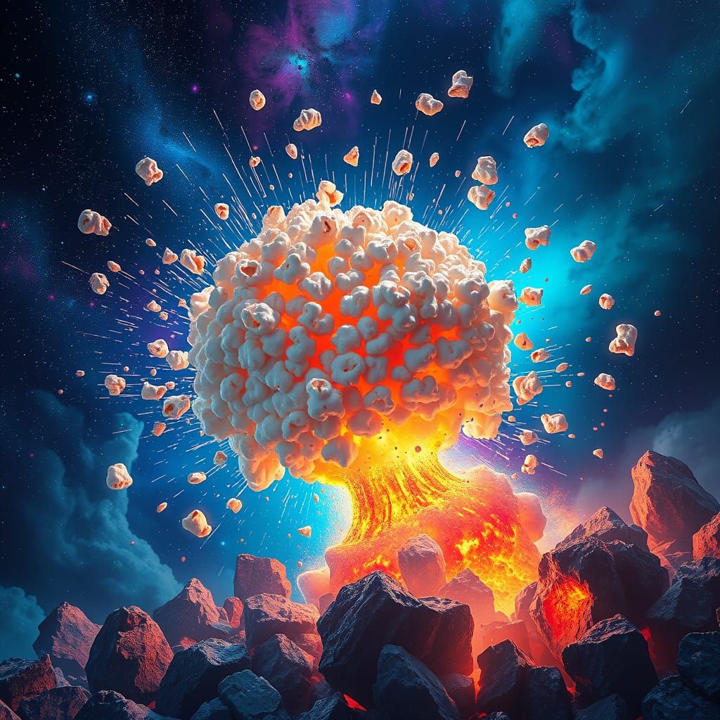 Cosmic Popcorn Explosion: Iridescent Fragments in Sci-Fi Sty...
