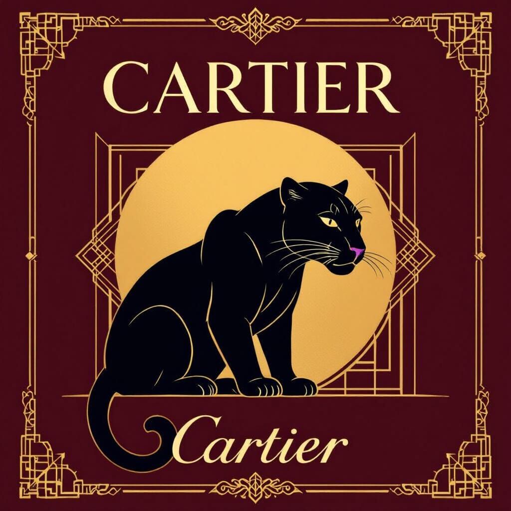 Luxurious Cartier-Inspired Poster in Deep Burgundy and Gold