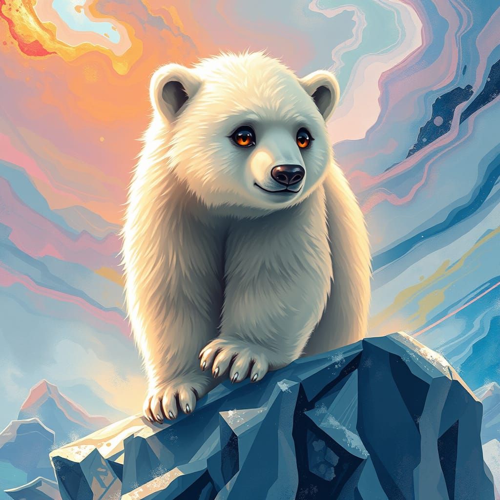 Vibrant Anime Polar Bear on Majestic Iceberg