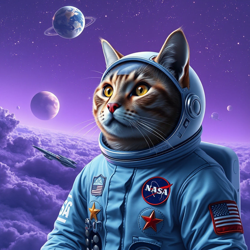 Cat Astronaut in Space: Detailed Digital Art