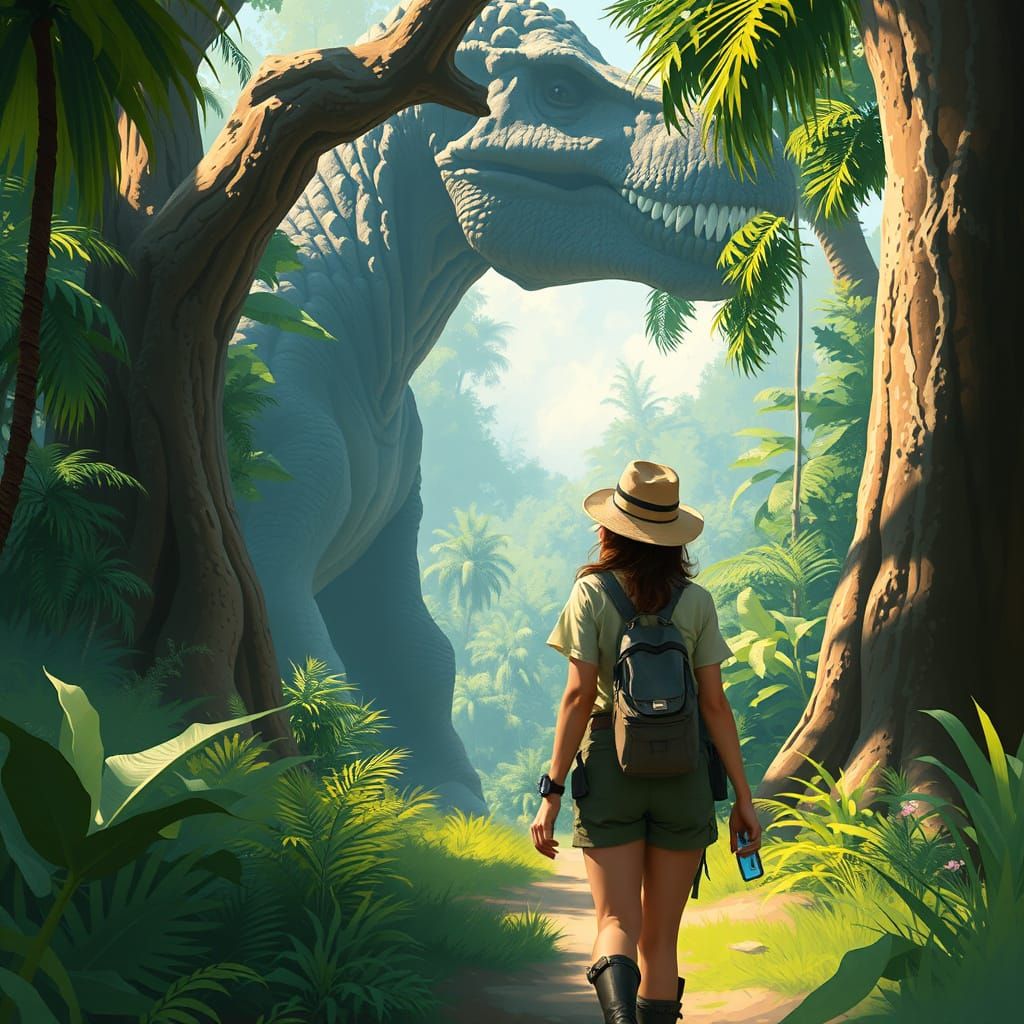 Woman's Adventure in Jurassic Park Digital Painting