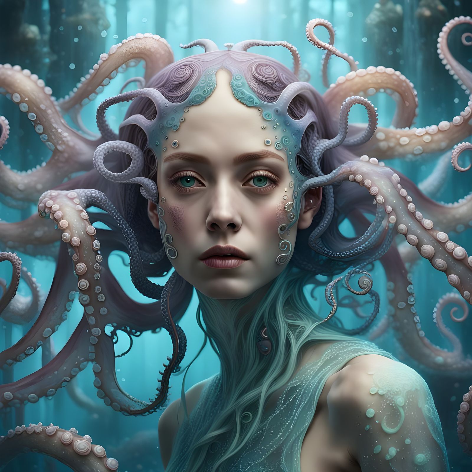 Ethereal Octopus Woman in Dreamy Pastel Colors