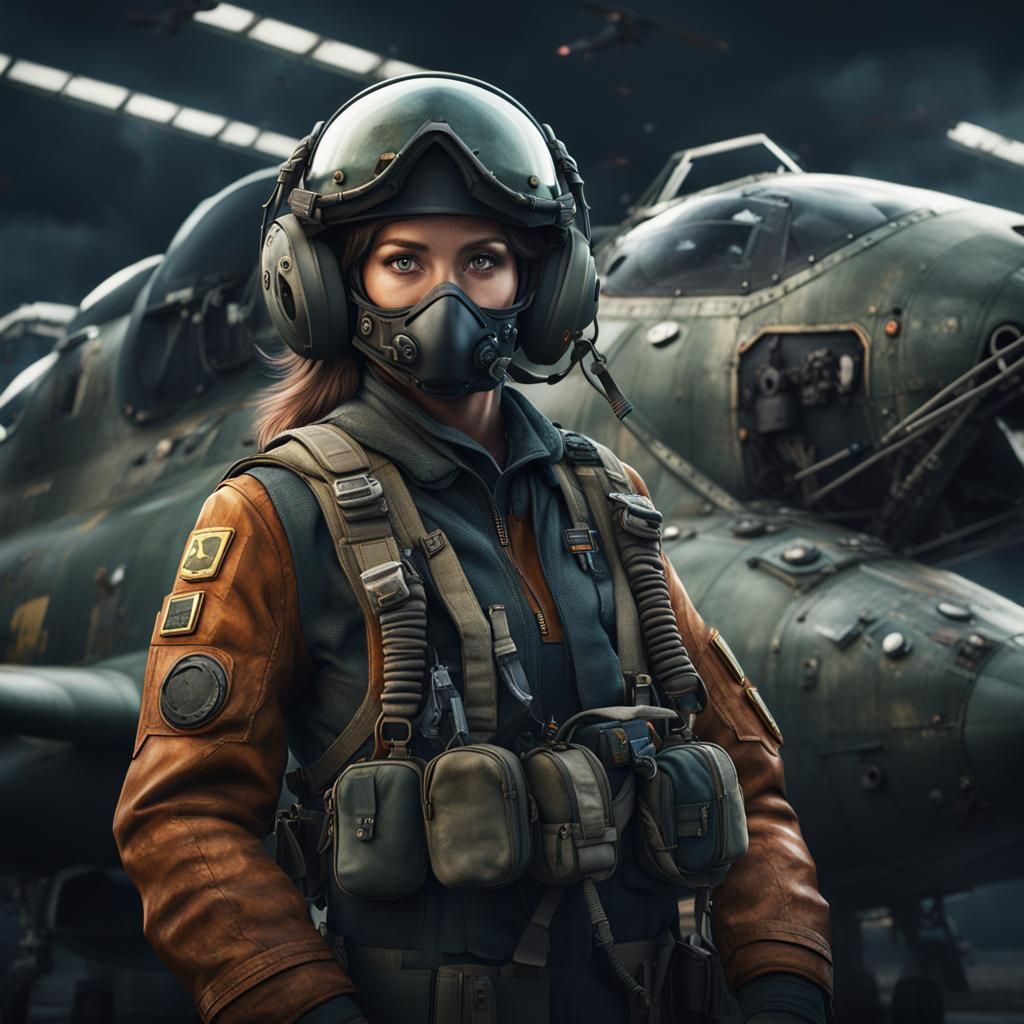 Female Fighter Pilot in Detailed Matte Painting