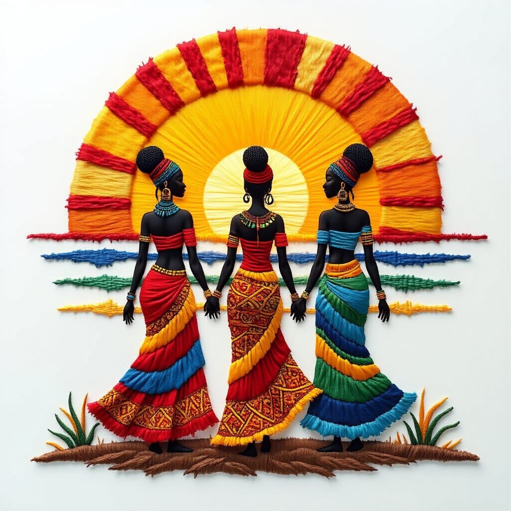 Vibrant African Women Embroidery Design at Sunrise