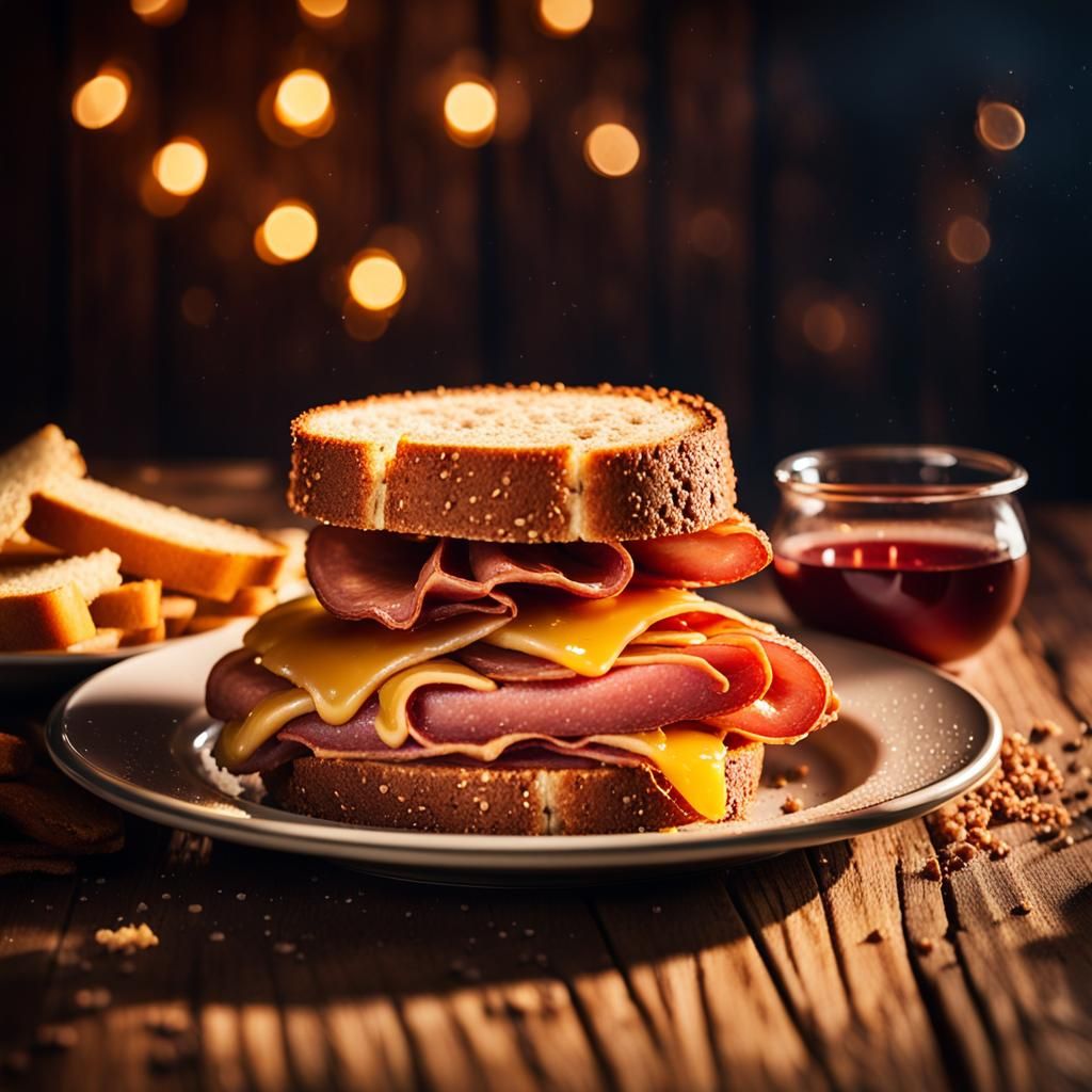 Vibrant Still Life: Fried Bologna Sandwich Close-Up