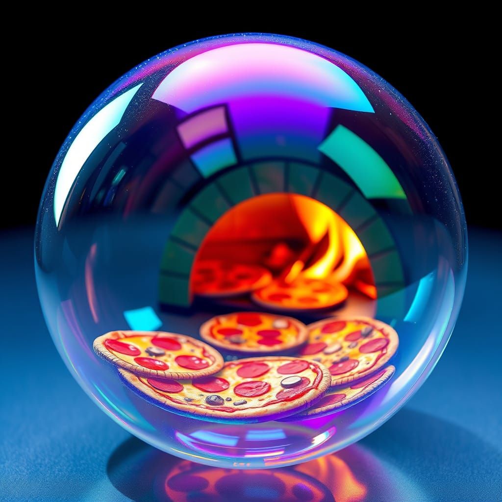 Iridescent Pizza Soap Bubble in Abstract Art Style