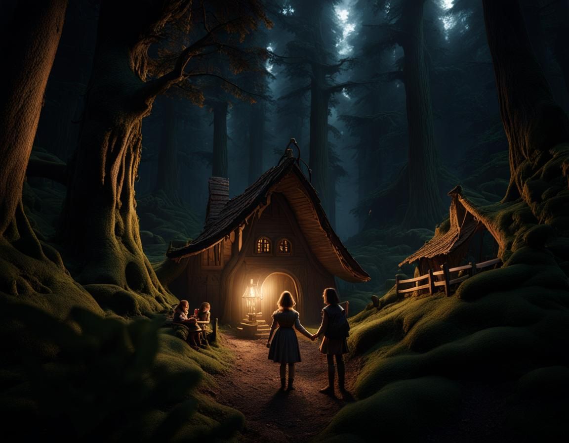 Hansel and Gretel Lost in Dark Forest