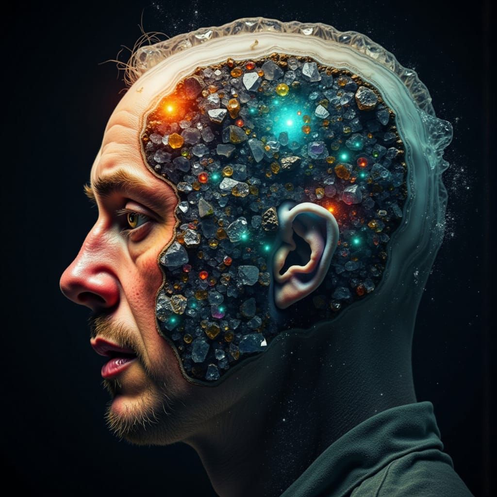Man's Mind Unravels: Chaos Within a Double Exposure Portrait