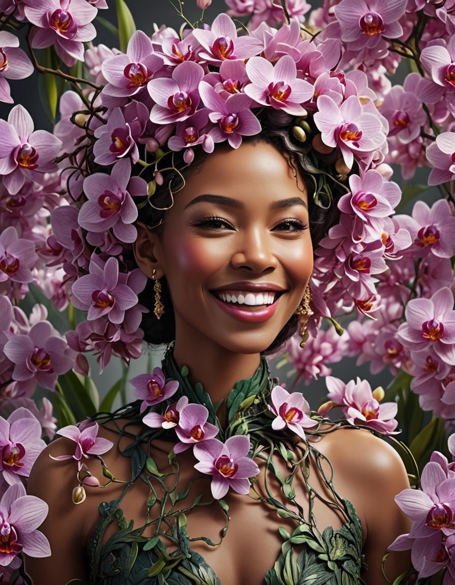 Orchid Hairstyle: Hyper-Detailed Woman in Bloom