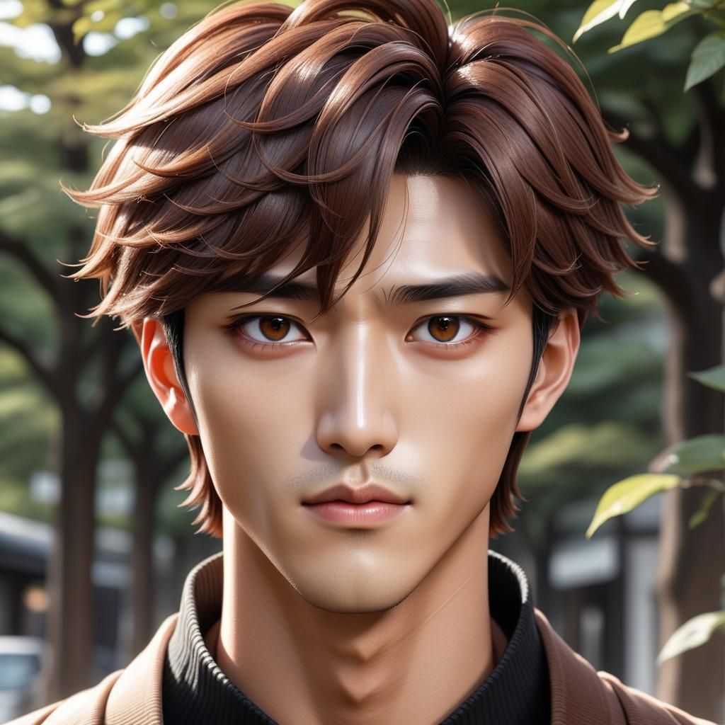 Handsome Korean Man Portrait in Manhwa Style