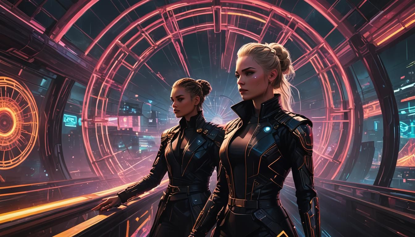 Cyberpunk Swan and Queen Speeding Through Time