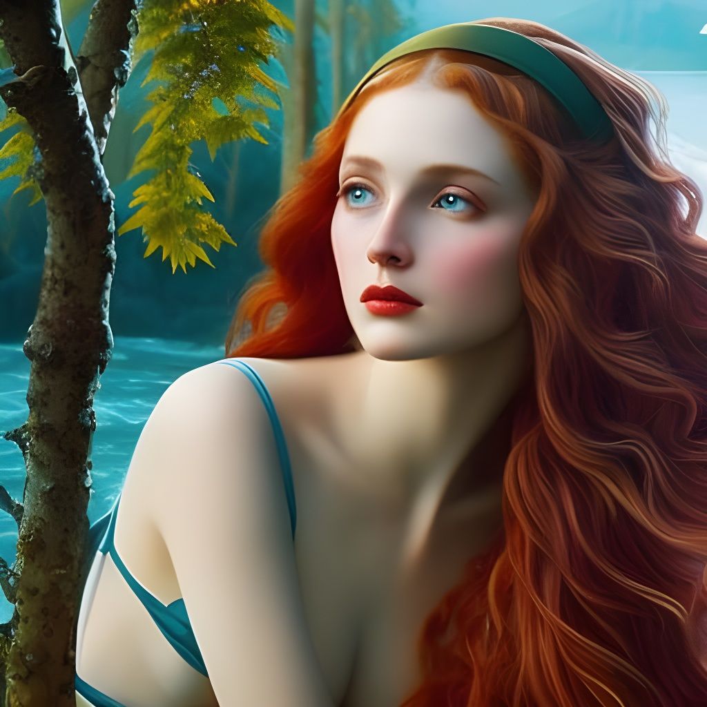 Red-Haired Beauty at the Beach in Renaissance Style