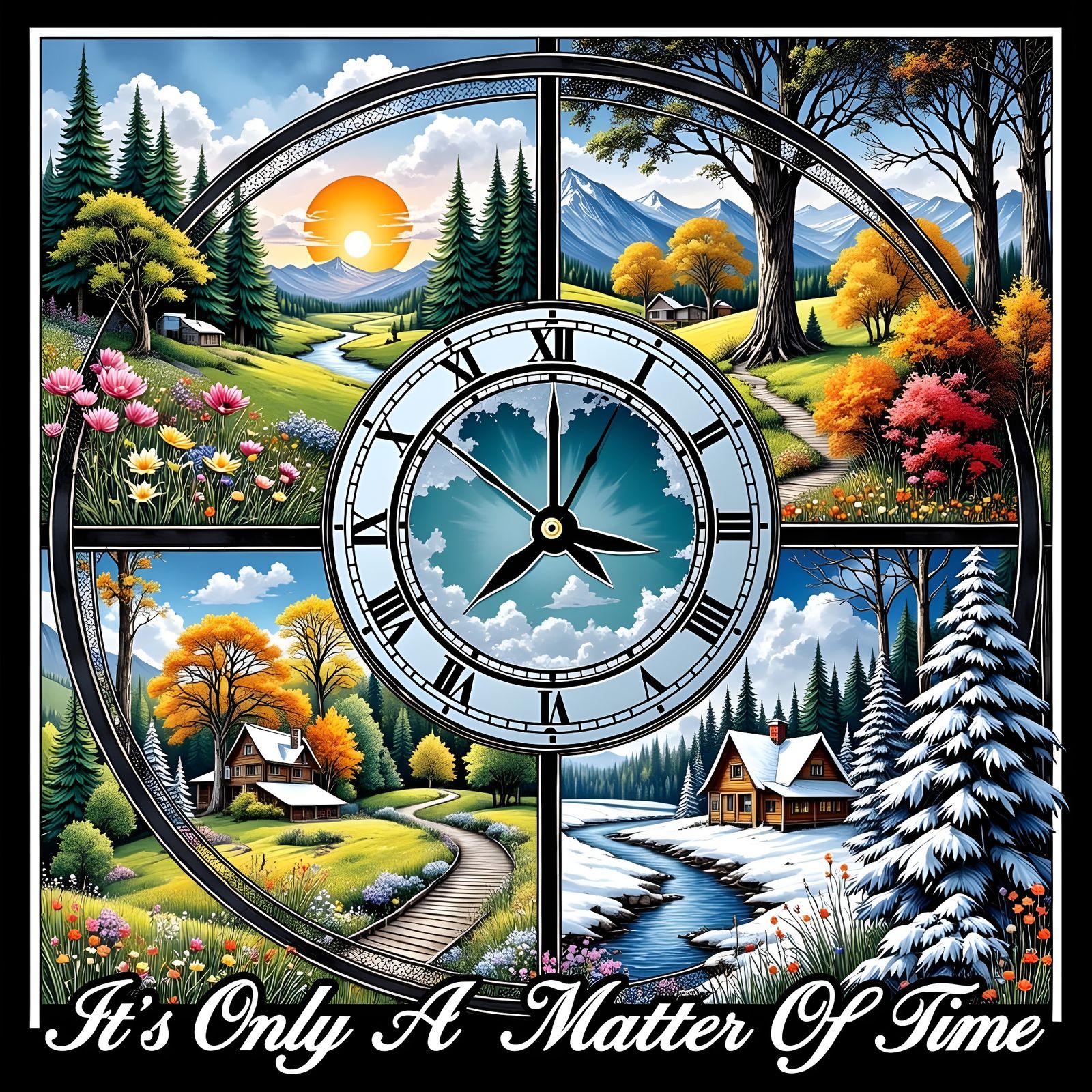 Four Seasons Landscape Clock with Inspiring Message
