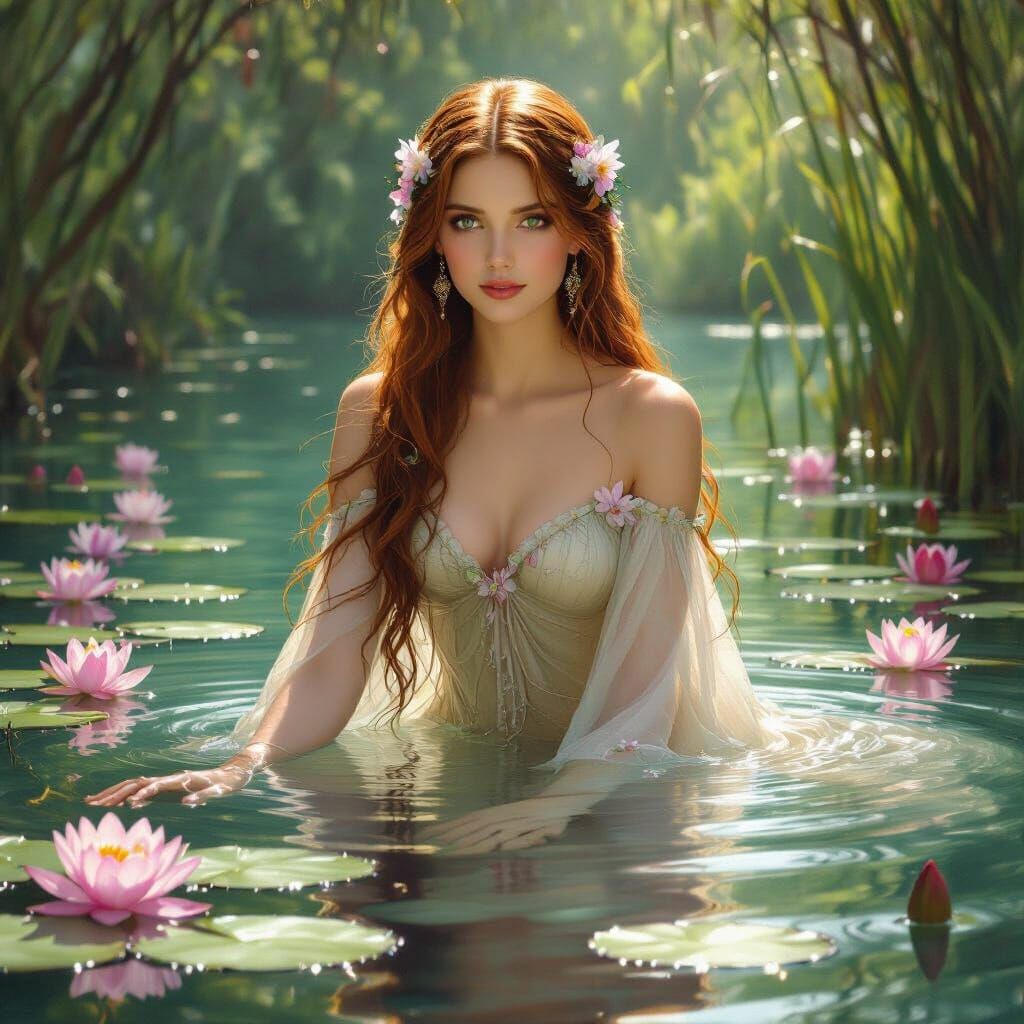 Water Nymph Emerges in Pre-Raphaelite Style
