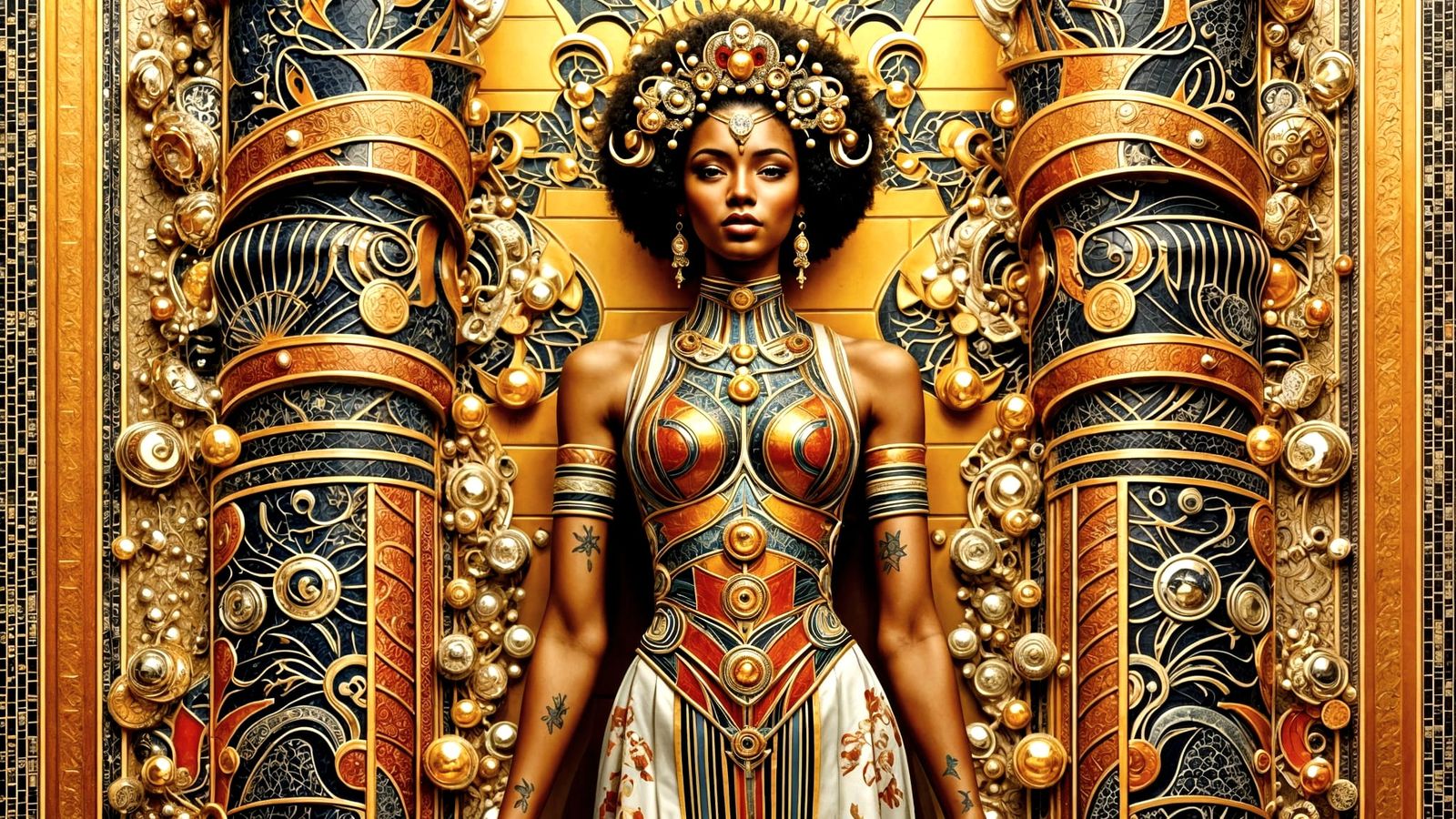 Afrofuturistic Priestess in Mosaic Tile Style